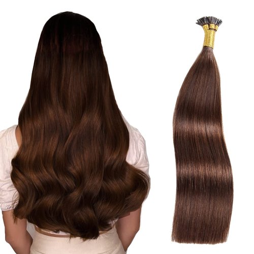 20Inches I Tip Human Hair Extensions,100g/Pack 1g/strand Pre Bonded Keratin Stick Tip Real Hair Extensions #4 Medium Brown Human Hair I Tip