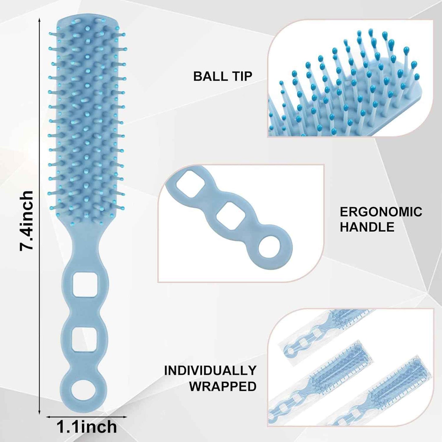 Gisdo 200 Bulk Hair Brushes for Homeless, Individually Wrapped Hair Brush Bulk for Curly Wavy Hair Blow Drying Styling Detangling Suitable for Shelter, Hotel(Colorful)