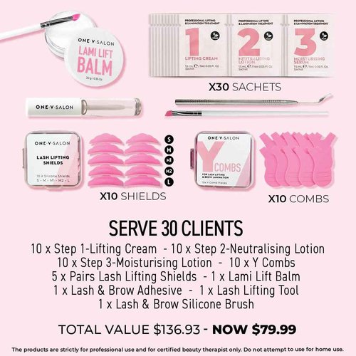 One V Salon Brow Lamination and Lash Lift Professional Kit – Instant Lift for Lashes & Brows – Vegan, Long-Lasting, Complete Lash and Brow Lift Kit with Sachets, Tools, and Glue Balm