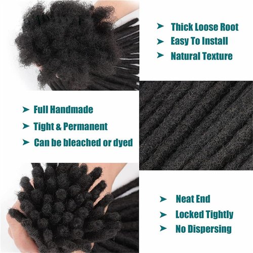 6 Inch 0.4cm Thickness Dreadlock Extensions Human Hair 60 Strands Locs Extensions Real Human Hair, Natural Black for Women Men Kids Full Handmade Permanent Locs Can Be Dyed and Bleached