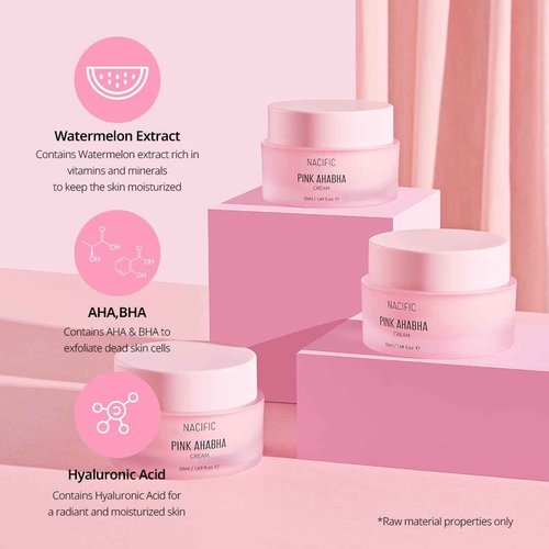 NACIFIC Pink AhaBha Triple Set (Toner 150ml, Serum 50ml, Cream 50ml) AHA, BHA, Watermelon extract Glow Moristurizing Hyaluronic Acid