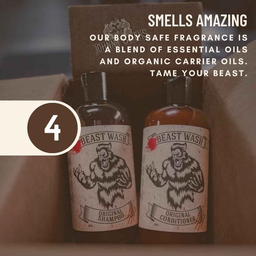 Johnny Slicks Beast Shower Set - Supports Clean & Hydrated Skin - Organic Samppoo, Conditioner & Body Wash- Rugged Scent - 3 Piece Set