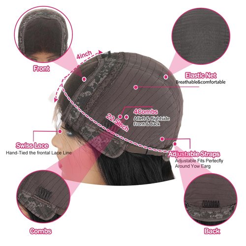 Yuyongtai 26 Inch Straight Lace Front Human Hair Wig - Pre Plucked 13x4 HD Transparent Frontal, 180% Density, Glueless for Women