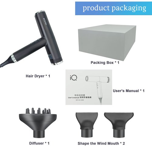 RERBO Professional Ionic Hair Dryer High-Speed 110000 RPM Low Noise Temperature Control Portable Negative Ionic Blow Dryer with Diffuser and Concentrator for Home, Travel and Salon