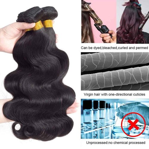 Body Wave Human Hair Bundles with Closure 100% Unprocessed Brazilian Virgin Human Hair 3 Bundles Body Wave with 4X4 Free Part Lace Closure Natural Black Hair Extension