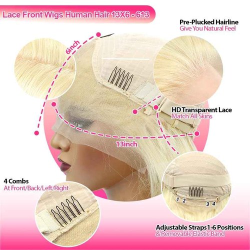 IUPin 32 Inch 613 13x6 Lace Front Wig Human Hair 220% Density Blonde Wig Human Hair Straight 613 HD Lace Frontal Wig Human Hair Transparent HD Lace Pre Plucked for Women