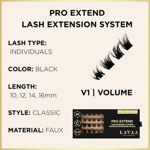 PRO Extend Lash System | 48 Lash Clusters in 4 lenghts: 10mm 12mm 14mm 16mm | Flat-Band All-Day Comfort | DIY Lash Extensions (V1 | VOLUME Bundle)