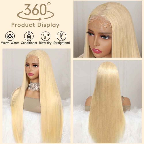 mululi 26 Inch Blonde Lace Front Wigs Human Hair Pre Plucked 613 Lace Front Wig Human Hair 200% Density Straight Blonde Wig with Baby Hair for Women