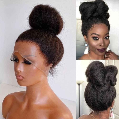 Alidiamond 360 Lace Front Wigs Human Hair Kinky Straight Wig 360 Frontal Wigs for Black Women 16 Inch 180% Density Yaki Straight 360 Full Lace Wigs with Baby Hair Natural Color