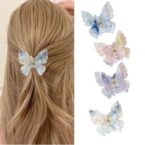 Fantasy Gradient Color Double Layered Butterfly Hair Clips, Medium Acrylic Claw Clips for Thick Thin Hair, Non-Slip Butterfly Jaw Clips, Beautiful Hair Accessories for Girls and Women (Jelly double)