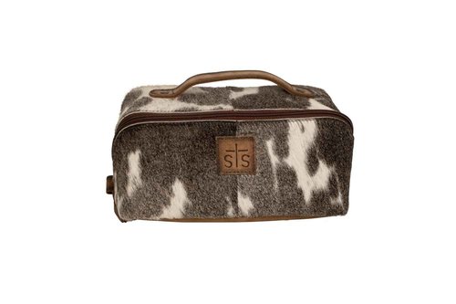 STS Ranchwear Women's Genuine Full Grain Leather Cowhide Elise Makeup Bag - Portable Durable Compact Travel Zipper Handbag Organizer Bag