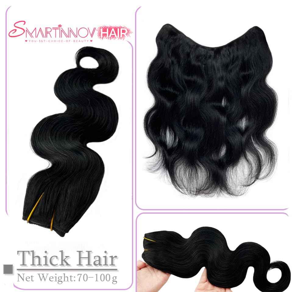 Human Hair Clip in Hair Extensions Invisible Hairpiece Brazilian Human Hair Jet Black 24Inch 120G for Women Adding Hair Volume Double Weft Silky Straight PU Clip in Hair Extensions