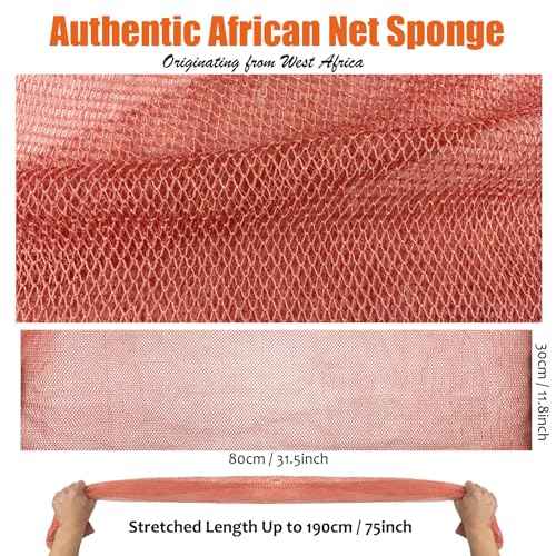 Unifab African Net Sponge Authentic Real African Exfoliating Net Bath Sponge Wash Cloth Exfoliating Washcloth African Net Cloth Body Scrubber for Shower Pink