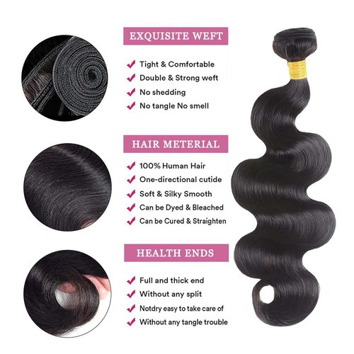 12A Human Hair Bundles Body Wave 16 18 20Inch 100% Brazilian Human Hair Quick Weave Bundles Natural Black Hair Extension