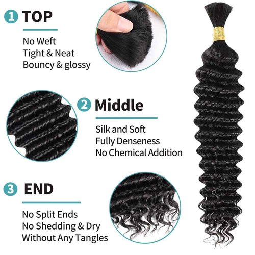 Human Braiding Hair for Boho Braids 22Inch Deep Wave Bulk Human Hair No Weft 90g (2Bundles-1Pack)10A Brazilian Virgin Curly Hair Extension Wet and Wavy Micro Human hair Braiding Hair