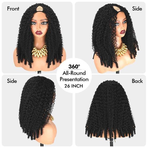 sterly V Part Wig Human Hair Glueless No Leave Out Upgrade U Part Wigs Burmese Curly Wig with Spiral End Deep Curly Wigs For Women Full Head Clip In Half Wigs 200% Density16inch