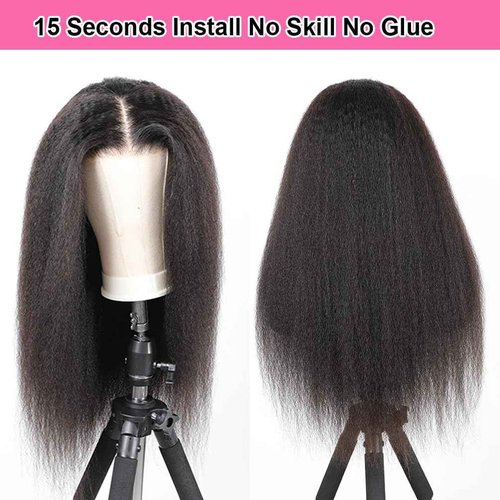 Domiso Wear and Go Glueless Wig Pre Plucked Pre Cut 7x5 Lace Wig Kinky Straight Lace Front Wigs Human Hair for Women Brazilian Beginners Wig Natural Hairline Breathable Cap 200% Density 18 Inch