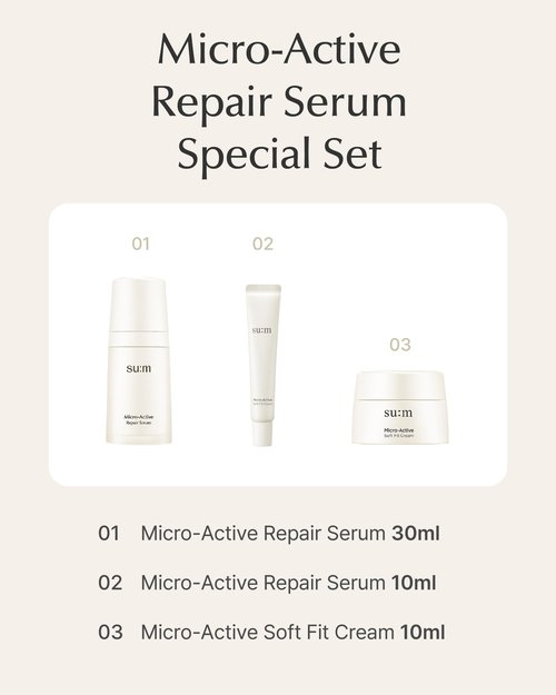 SU:M Micro-Active Repair Serum Set (3-piece set) - Hydrating and Calming Korean Skincare Serum for Sensitive and Acne-Prone Skin, Reduces Pores and Enhances skin tone