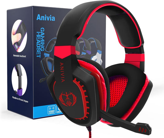 Anivia AH28 Over Ear Headphones Wired Stereo Computer Headsets Gaming Headset with Mic, Bass with Volume Control, Noise Isolating for Multi-Platforms