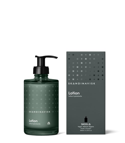 Skandinavisk SKOG ‘Forest’ Hand & Body Lotion, Scent Notes: Pine Needles and Fir Cones, Birch Sap and Woodland Lily of the Valley, Coloured Glass Bottle with Pump, 6.75 fl. oz.