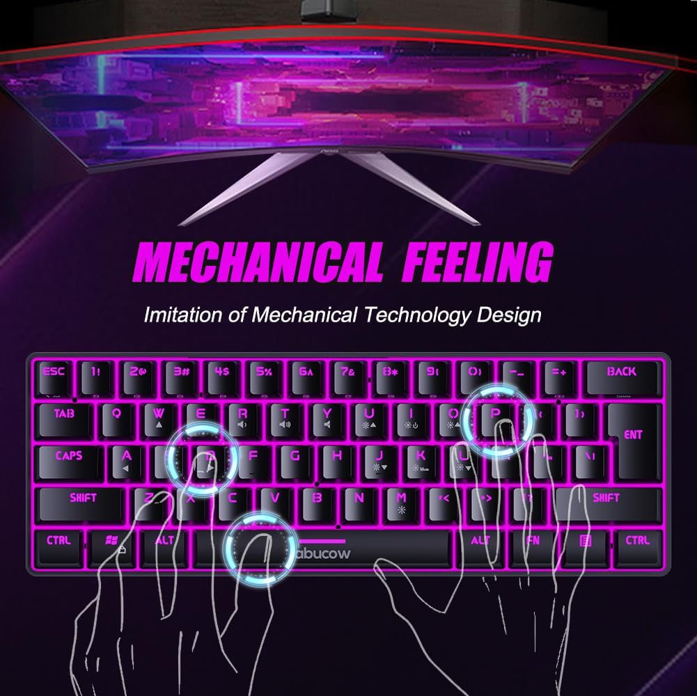 abucow Gaming Keyboard Minimalist Portable Wired Ultra-Compact Mini Imitation 61 Keys RGB Backlit Keyboard (Black)