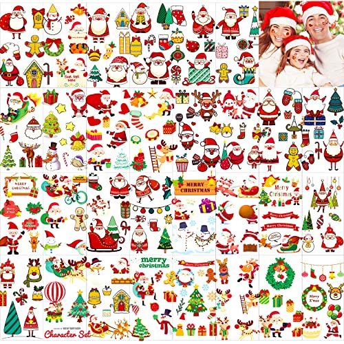 210+ Christmas Temporary Tattoos Sticker for Kids - 30 Sheets Christmas Tattoos Cute Designs for Merry Christmas Party Favors, Stocking Stuffer, Christmas Eve Gift, Xmas Tree + Lights, Santa