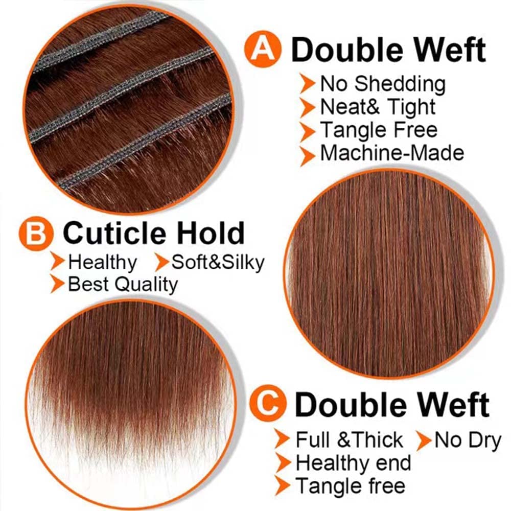 Giginger Brazilian Human Hair Bundles 18 20 22 Inch Color 30 Light Brown Straight Bundles Human Hair Straight Unprocessed Virgin Quick Weave Hair for Black Women