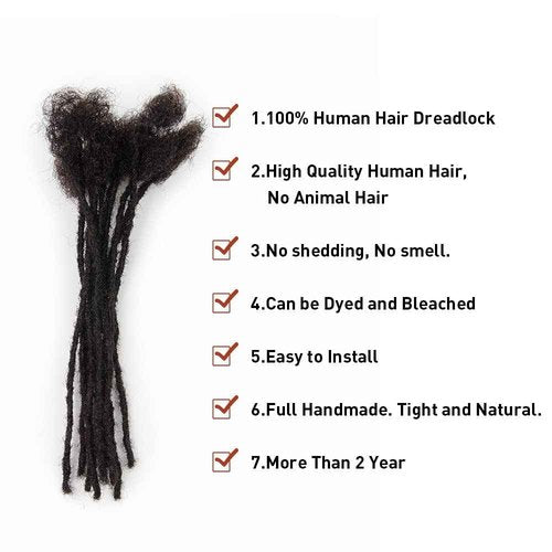 FAMILOCS Loc Extensions Human Hair 0.2cm Width 8Inch-16Inch 20 Strands Dreadlock Extensions for Man/Women Handmade Permanent Soft Locs with Needle and Clips (14Inch, 20 Strands)