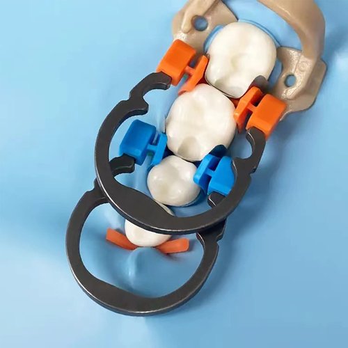 Dental Sectional Matrix Ring Clamp Spring Clip, Autoclavable Nickel Titanium Orthodontic Clamp Rings, Contoured Matrices System for Pre and Post Molars. (R2 Blue+Orange)