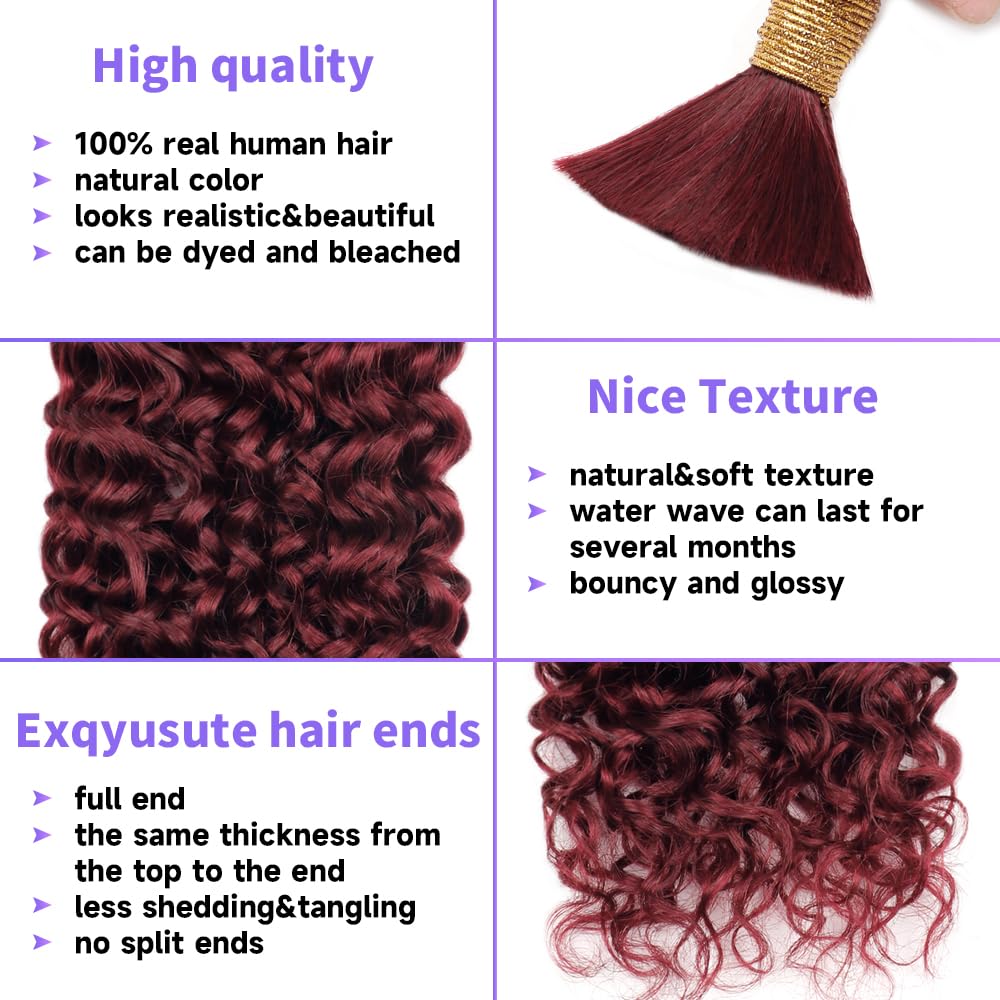 Human Braiding Hair Water Wave Bulk Human Hair For Braiding 100g (1pack-2bundles) No Weft 100% Unprocessed Virgin Human Braiding Hair For Boho Braids Water Wave Micro Braiding Human Hair 24inch #99J