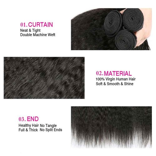Kinky Straight Human Hair Bundles 26 26 26 inch Yaki Straight Brazilian Virgin Human Hair Bundles Natural Black Color Human Hair Yaki Straight Bundles