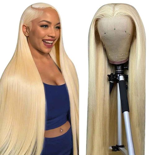 COUGARBEAUTY 613 13x6 Lace Front Wig Human Hair 26 Inch Blonde Wig Human Hair 180 Density Blonde Lace Front Wig Human Hair Pre Plucked Straight HD Lace Frontal Wigs for Women