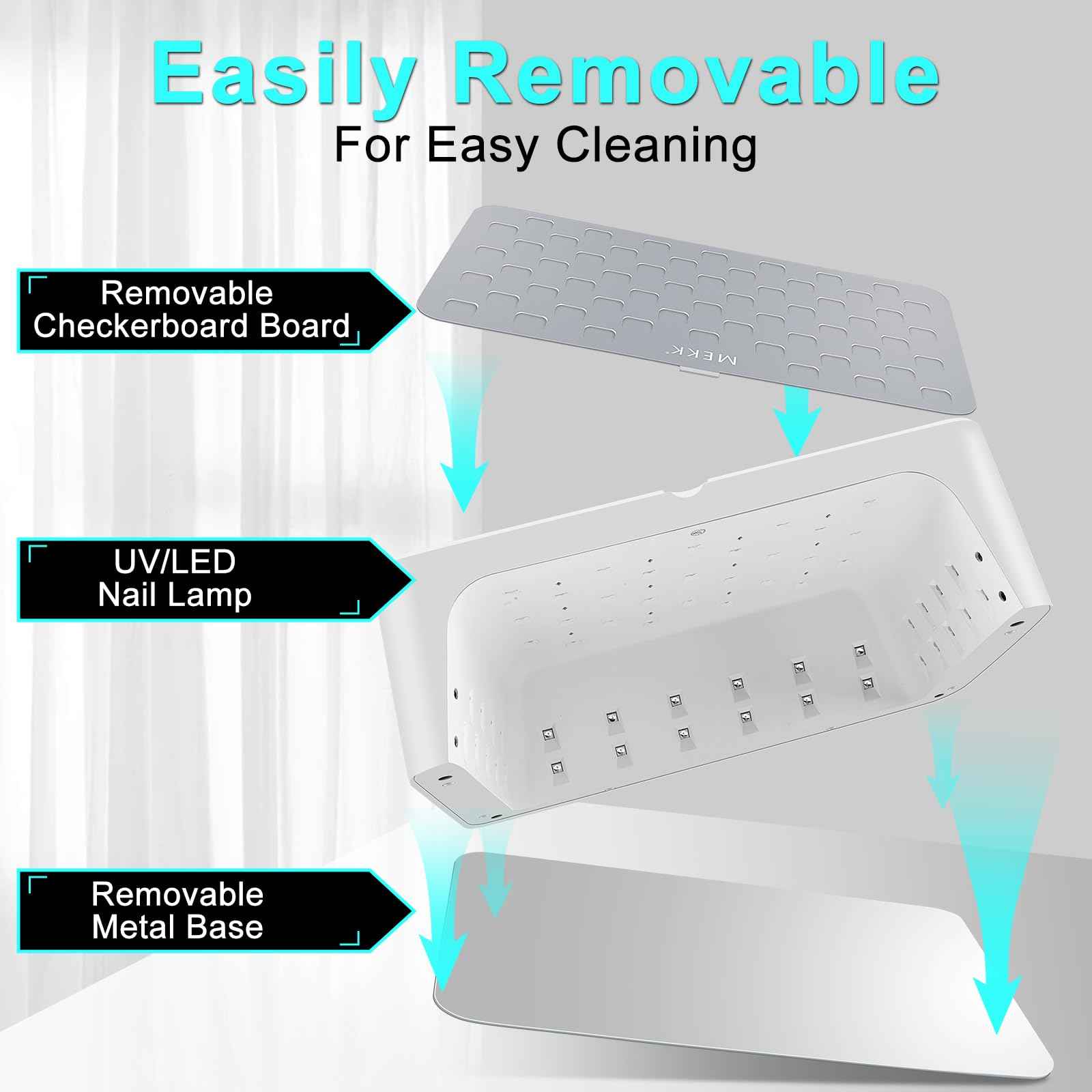 MEKK UV LED Nail Lamp - Luxury Cordless UV Light for Gel Nails with Red Light Skincare,4+2 Timer Modes,Two-Hand Design,Professional Nail Lamp for Salon & Home-White