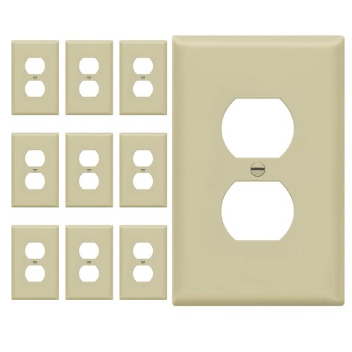 ENERLITES Duplex Receptacle Outlet Wall Plate, Electrical Outlet Cover, Gloss Finish, Mid-Size 1-Gang 4.88" x 3.11", Unbreakable Polycarbonate Thermoplastic, UL Listed, 8821M-I-10PCS, Ivory, 10 Pack