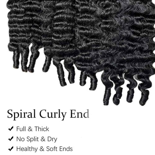 Burmese Curly Bundles Human Hair 16 18 20 Inches 100% Unprocessed Burmese Raw Hair Extension 3c4a Water Wave with Spiral Curly End Real Human Hair Extensions Natural Black