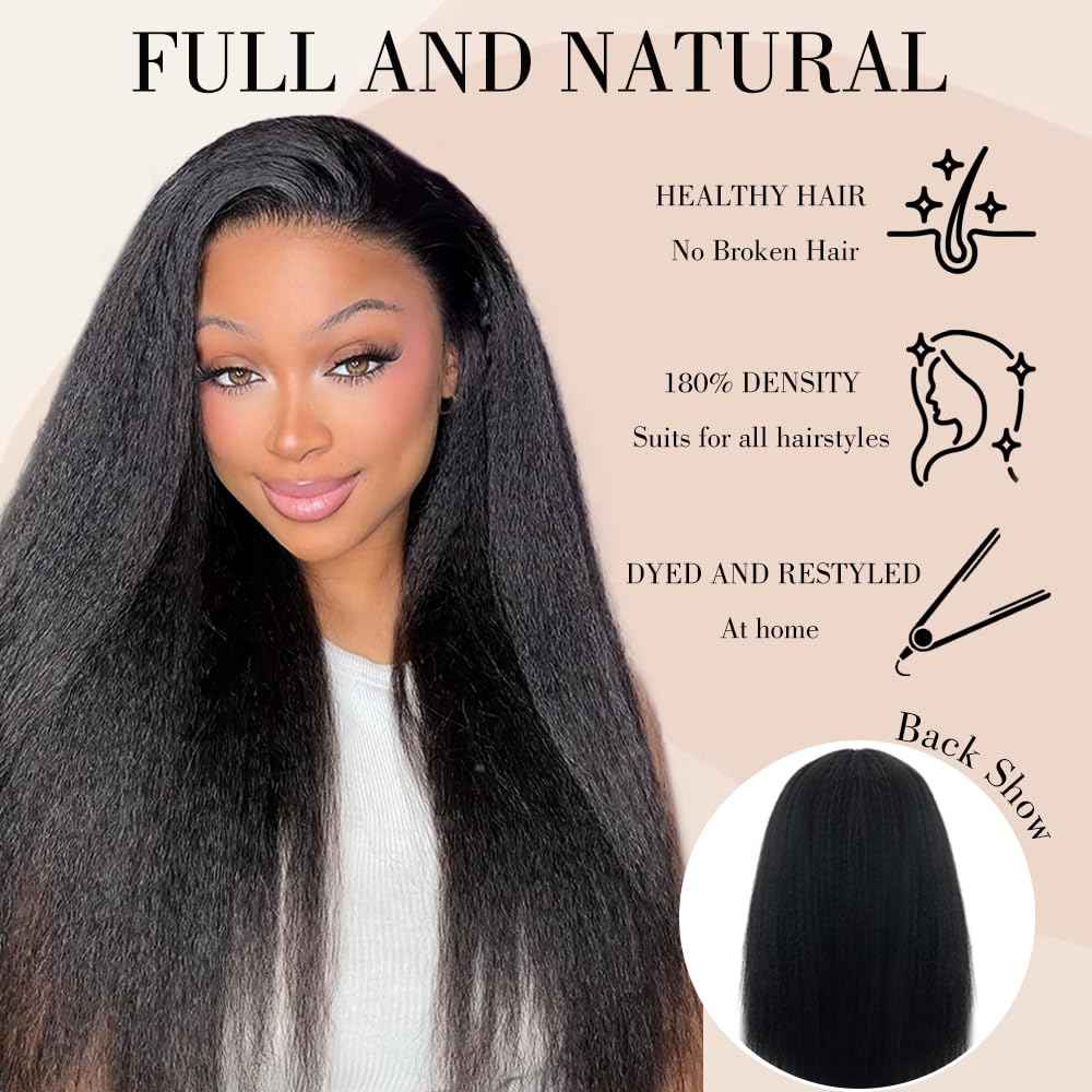 Goulus Kinky Straight V Part Wig Human Hair 14 Inch V Part Wig For Women with Drawstring 180% Density Upgrade Glueless U Part Wig No Leave Out No Sew In Kinky Straight Human Hair Wigs Natural Black