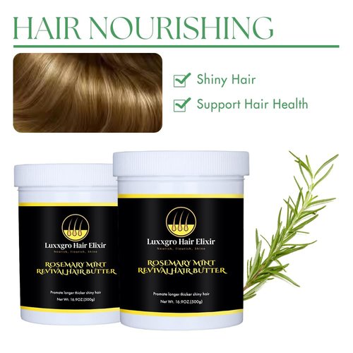 Luxxgro Rosemary Mint Revival Hair Butter 16 oz – Natural Hair Growth & Moisture Cream for All Hair Types | Batana Oil, Chebe, Peppermint, Fenugreek | Strengthens, Softens, Restores