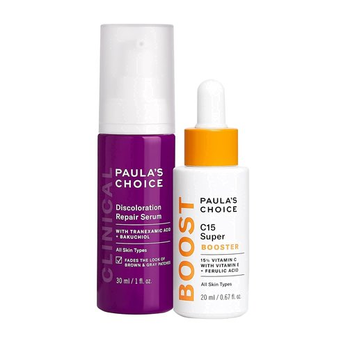 Paula's Choice CLINICAL Discoloration Repair Serum with Tranexamic Acid & BOOST C15 Booster, Concentrated 15% Vitamin C Serum, Duo for Stubborn Dark Spots, Fragrance-free, Set of 2