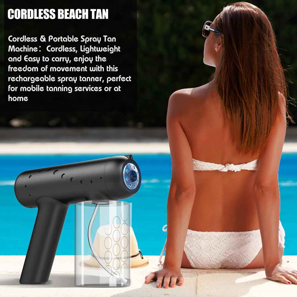 Professional Cordless Spray Tan Machine - High-Power 2-Speed Atomization Handheld Tanning Gun, USB Rechargeable, Ultra-Portable with Even Mist Coverage for Salon, Home, Beach & Mobile Tanning (Black)
