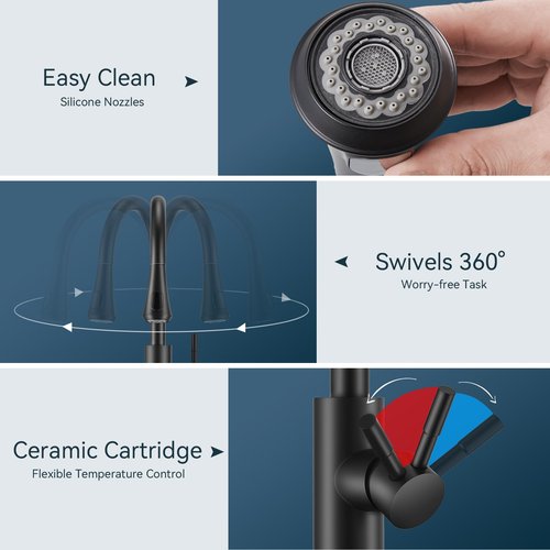 FORIOUS Black LED Kitchen Faucet with Pull Down Sprayer, High Arc Single Handle Modern Stainless Steel Sink Faucet with Temperature Digital Display, Suitable for Farmhouse Camper Rv Bar