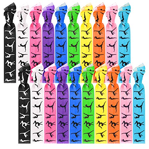 BBTO 20 Pieces Girls Gymnastics Hair Ties Gymnastic Hair Bands Accessories Stuff Ribbon Ponytail Holders No Crease Sport for Christmas Women Team Gifts(Classic Colors)