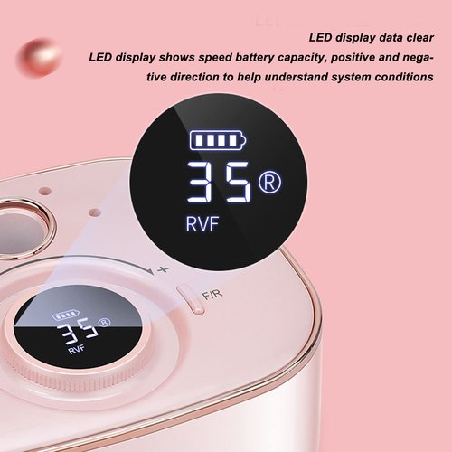 Nail Drill Handpiece, Rose Gold 35000RPM LED Low Noise Nail File Electric Grinding Machine Electric Nail Drill Handle Rechargeable Drill Set Nail Drill Handpiece DIY Nails