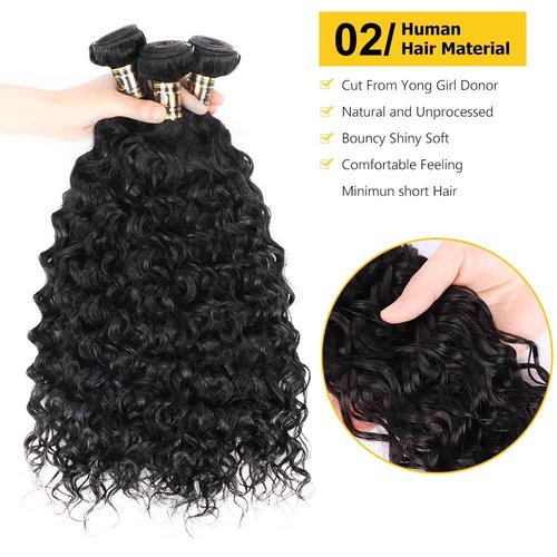 QTHAIR Water Wave Human Hair Bundles (Natural Black,18" 18" 18") 16A Grade 100% Unprocessed Brazilian Virgin Human Hair Weave Wet and Wavy Bundles