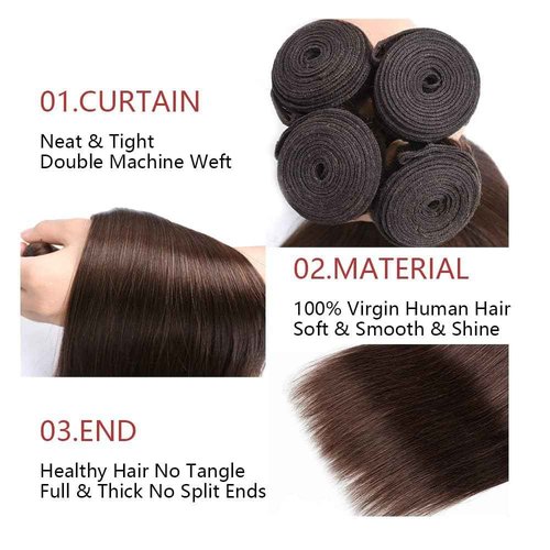 Xddnamei Brazilian Virgin Human Hair Bundles Chocolate Brown Color 4 Straight Human Hair Bundles 20 22 24 Inch 12A Unprocessed Quick Weave for Black Women