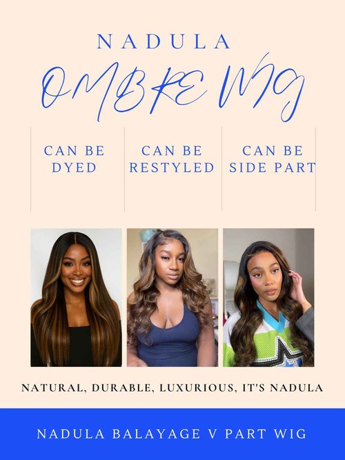Nadula Balayage Ombre V Part Yaki Wavy Drawstring Wigs Human Hair No Leave Out Upgrade U Part Wig,Glueless Highlight V-part Wavy Wig with Flip Out Bangs Ready to Go Vpart Wig 150% Density 18inch