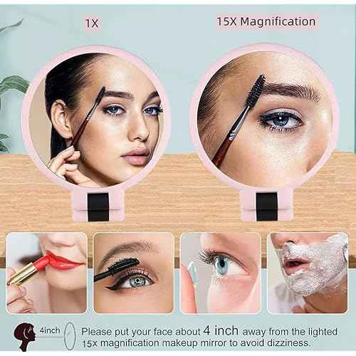 1X 15X Handheld Mirror with Handle for Travel£¬ Magnifying Mirror, Rotation Adjustable Handle, Double Sided Folding, Mirror for Women for Eyes Makeup Travel Table Desk Shaving