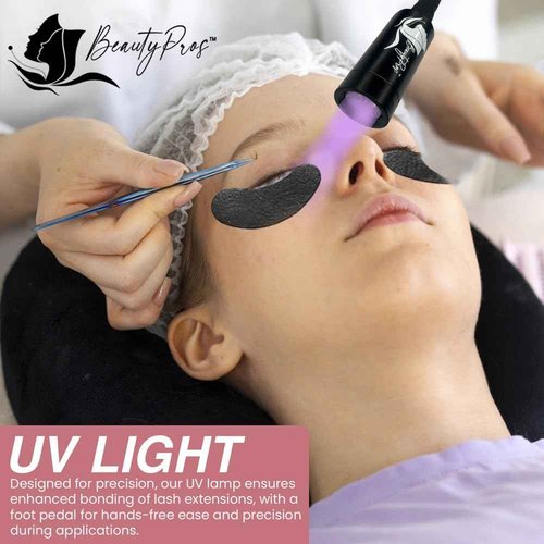 BeautyPros UV Light for Lash Extension - LED Foot Pedal Gel Curing Lamp With Adjustable Gooseneck for Lash Artists, Nail Tech, Makeup Studios