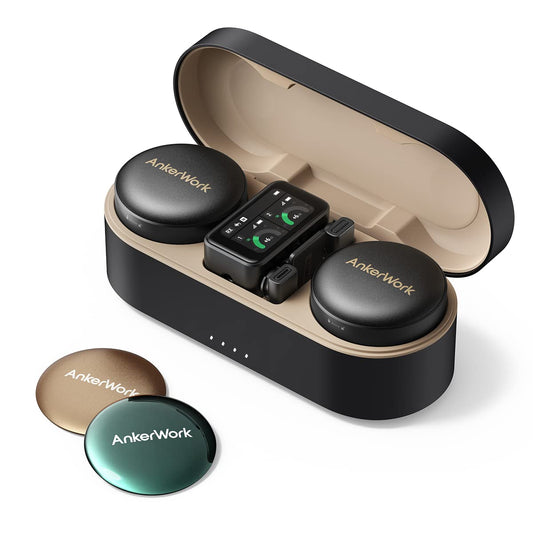 AnkerWork M650 Wireless Lavalier Microphone by Anker, Pro Noise Cancellation, Swap Colorful Covers, 2-Channel Quality Pickup, 200m Transmission, 15H Battery, Easy to Use for Vlogs, Not for Conference