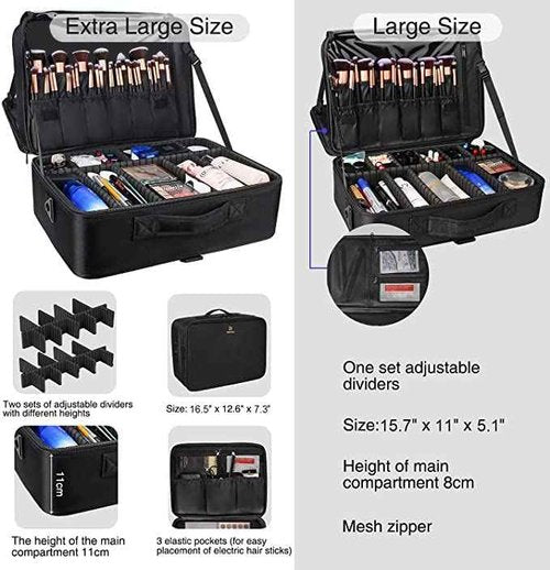 Relavel Large Makeup Organizer Profession Makeup Bag Extra Large Makeup Case with Adjustable Dividers, Adjustable Angle Fixed Belt and Shoulder Strap