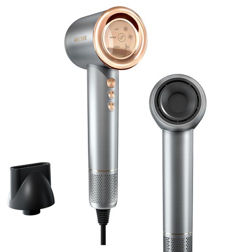 High Speed Hair Dryer 110000 RPM Brushless Motor Nano-Plasma Blow Dryer, 1500W Portable Quiet Electric Hair Dryers Low Noise Dryer for Home, Kids and Travel Use, Silver